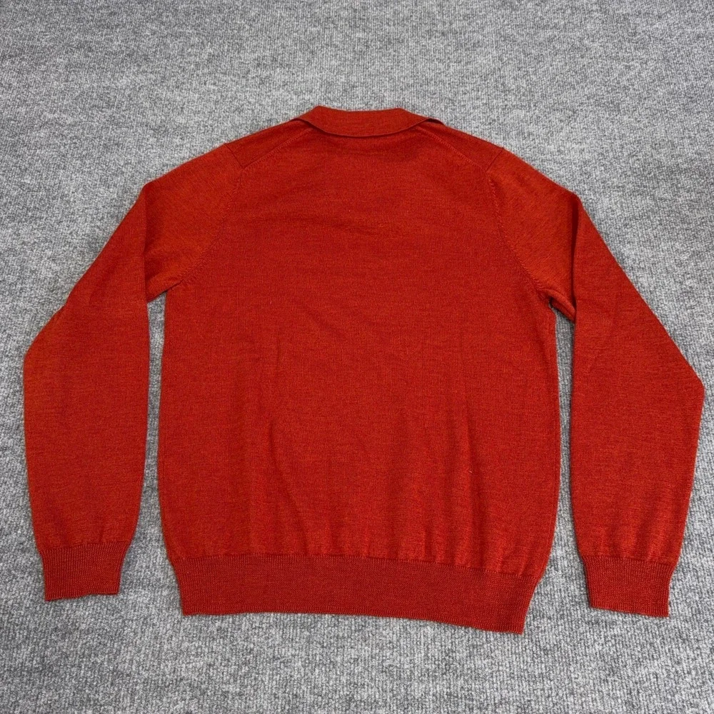 Brooks Brothers 346 Polo Sweater Mens S Orange‎ Collared Merino Wool Long Sleeve